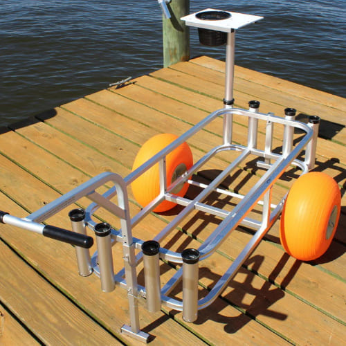 Angler's Fish-n-Mate Sr. Beach Cart 310 – Aluminum, 200lb Capacity, Orange Tires For Fishing Gear